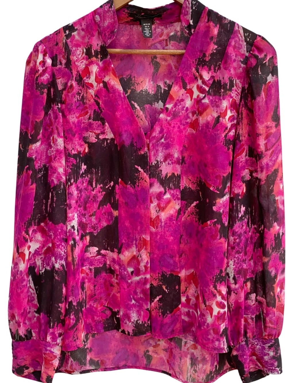 Kenneth Cole Women's Pink Floral Long Sleeve Blouse Size M Career Office Top